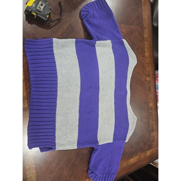Y2K Revival Cropped Striped Knit Sweater Purple Gray Boxy Ribbed Hem Small - Picture 4 of 6